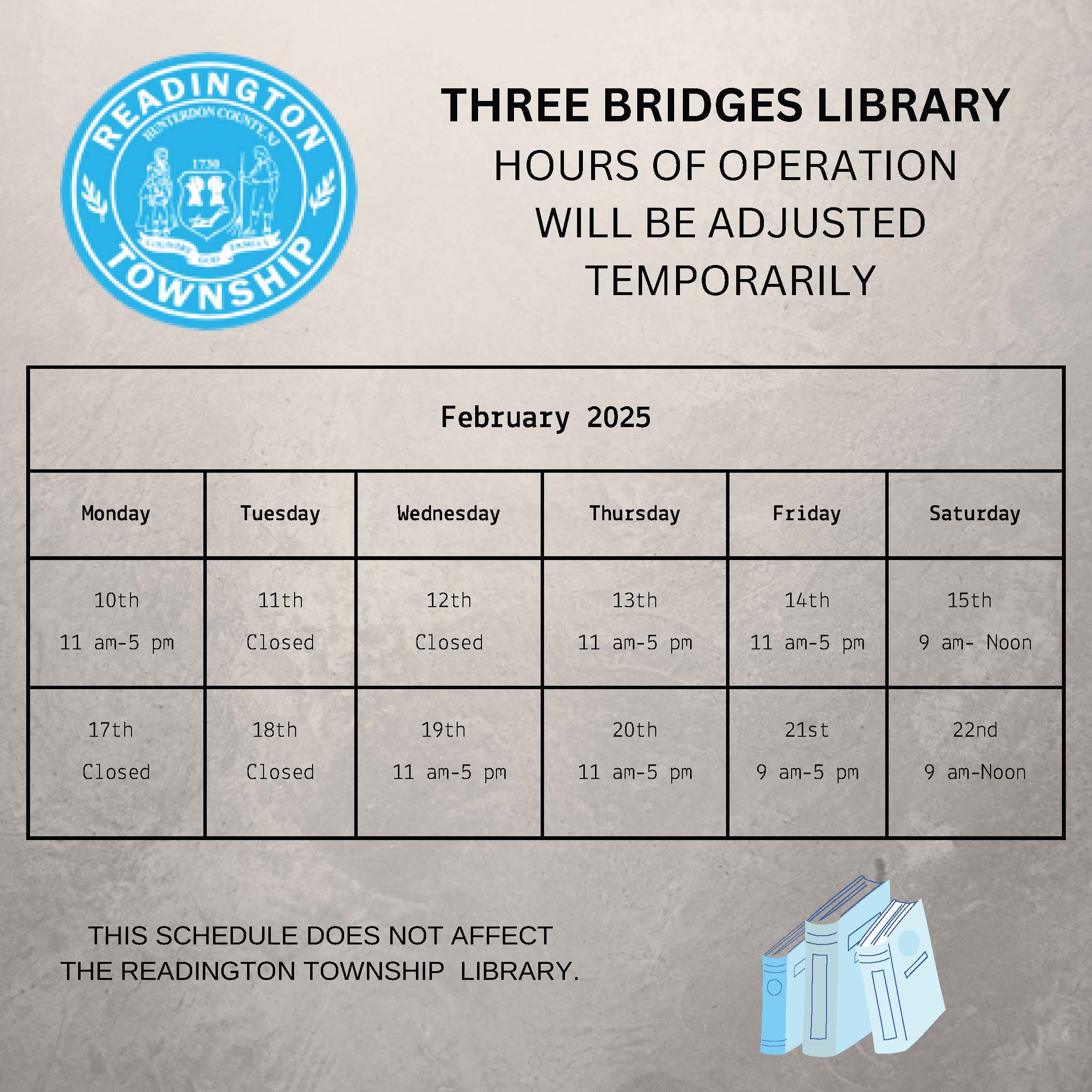 Three Bridges Feb Schedule